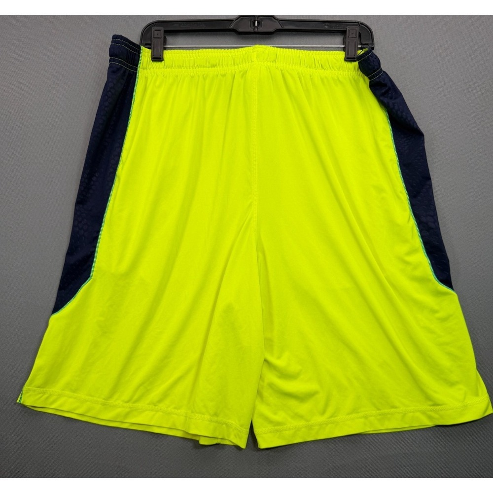 Under Armour Mens XL Neon Yellow Athletic Shorts Navy Blue Loose Fit Gym Running - Picture 4 of 4